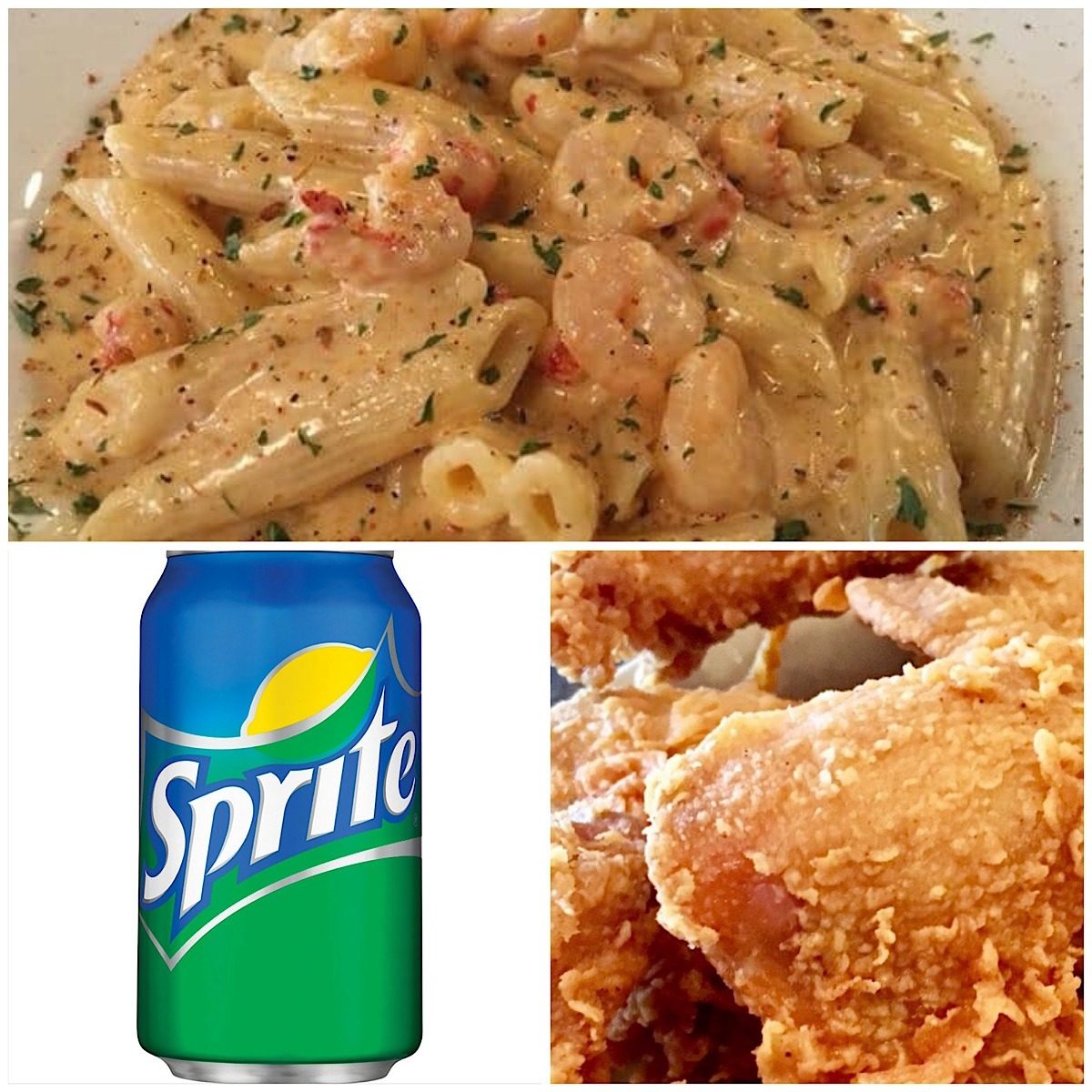 Cajun Seafood Pasta, 2 Whole Wings and a Drink.