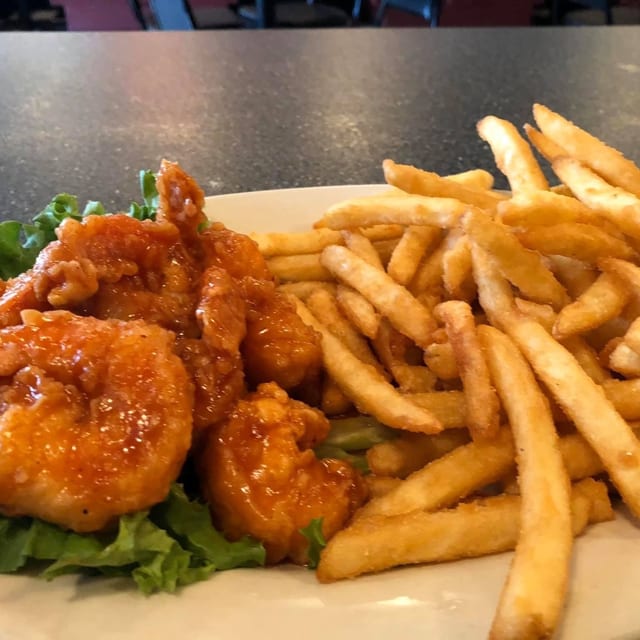 (9) Jumbo Fried Shrimp with fries.