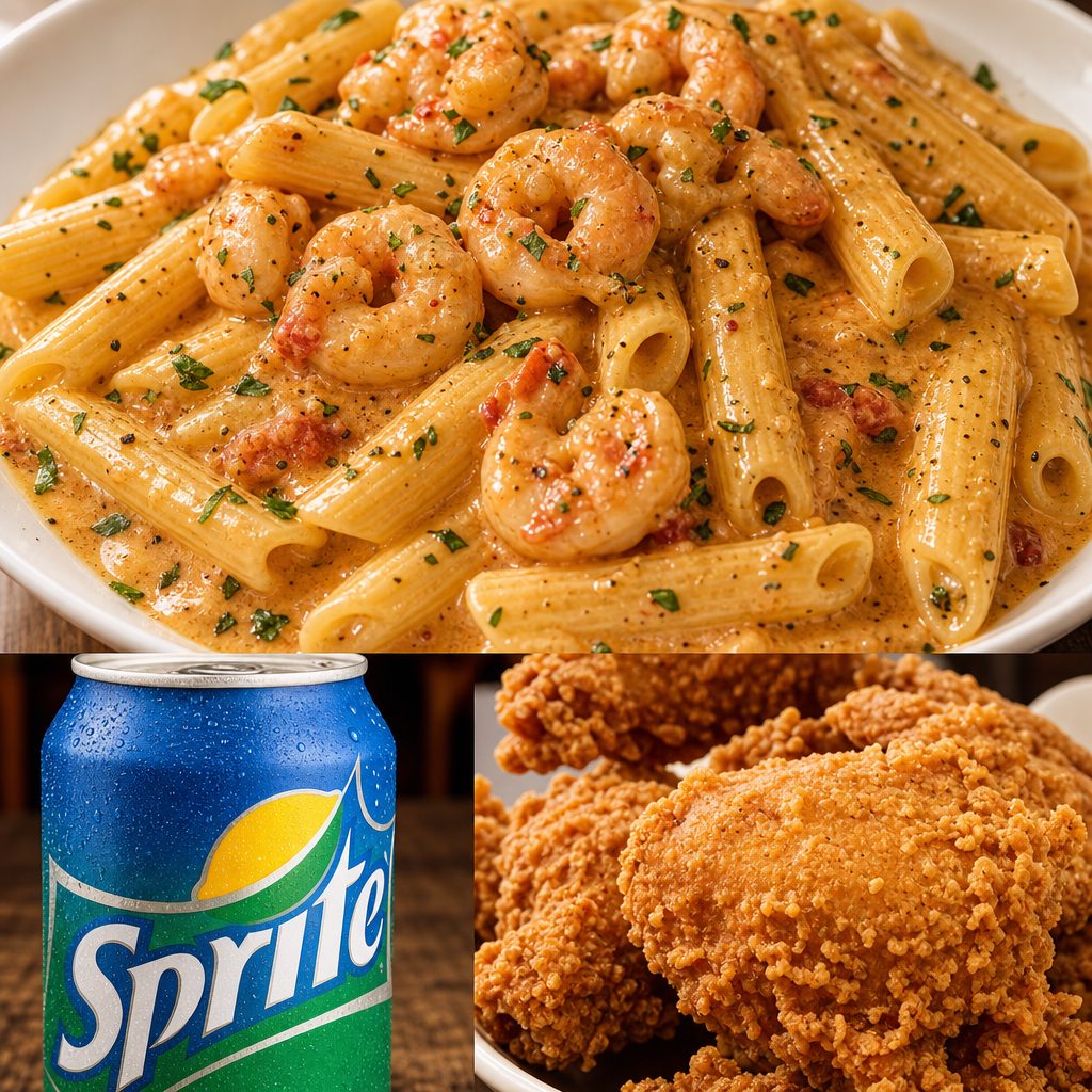 Cajun Seafood Pasta, 2 Whole Wings and a Drink.