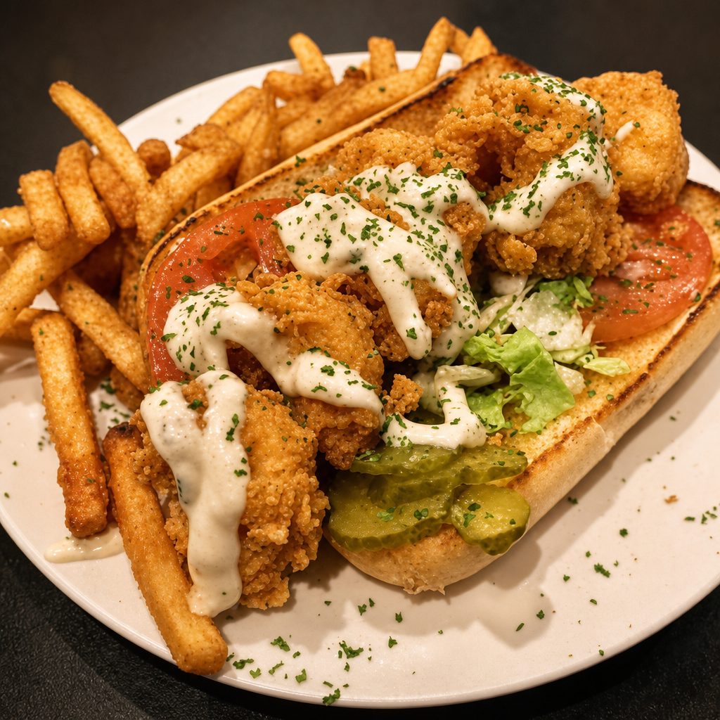Po Boy Shrimp Sandwich.