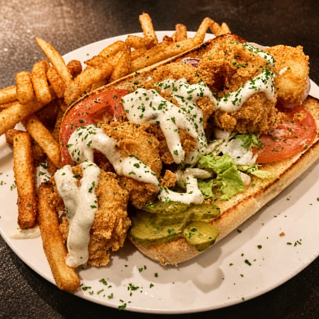 Po Boy Shrimp Sandwich.
