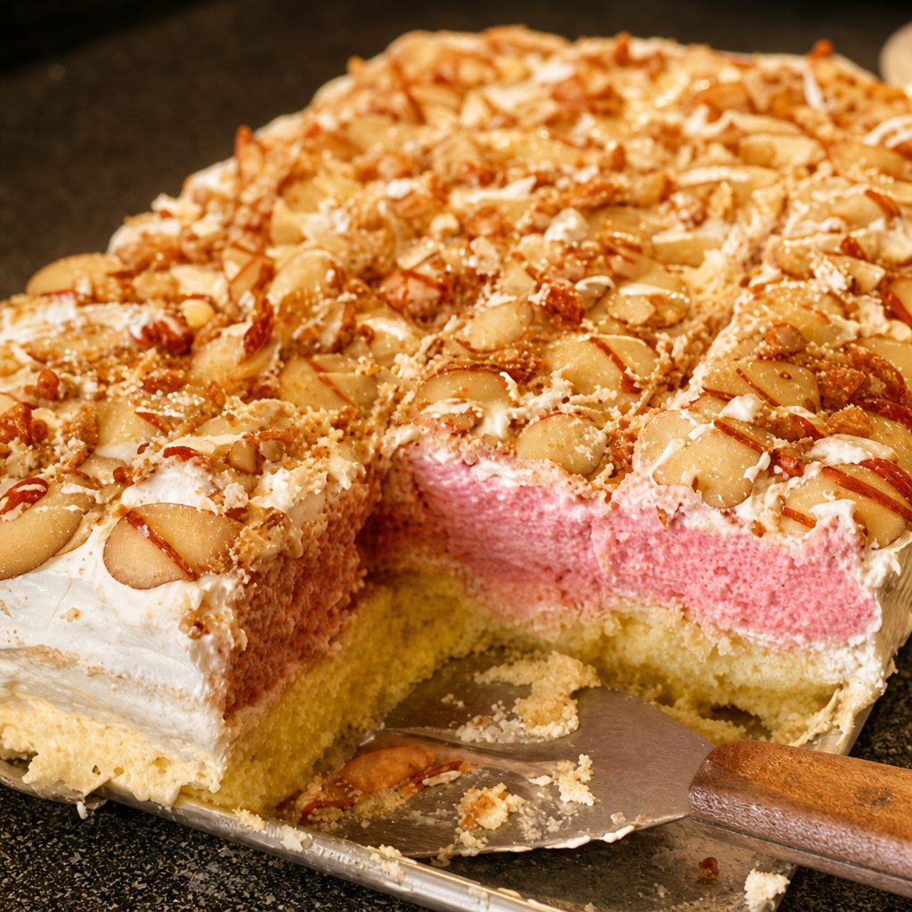 Strawberry Banana Pudding Cake.
