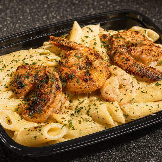 Blacken Shrimp Alfredo Pasta.