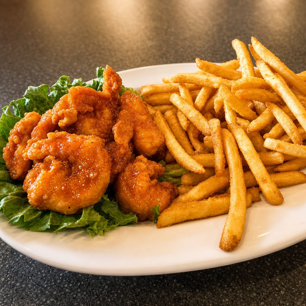 (9) Jumbo Fried Shrimp with fries.